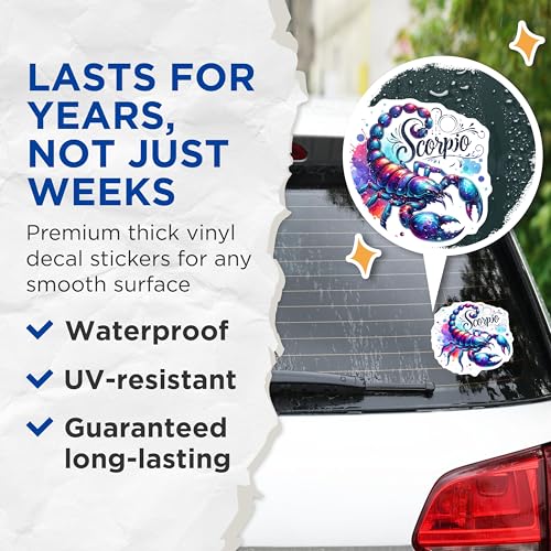 (2 Pack) Scorpio Astrology Stickers - Zodiac Sign Stickers - Horoscope Decal Cricut - Star Sign Art Stickers - 5" On Longest Side - Sticks to Smooth Flat Surfaces - Made in USA - BMCS6894