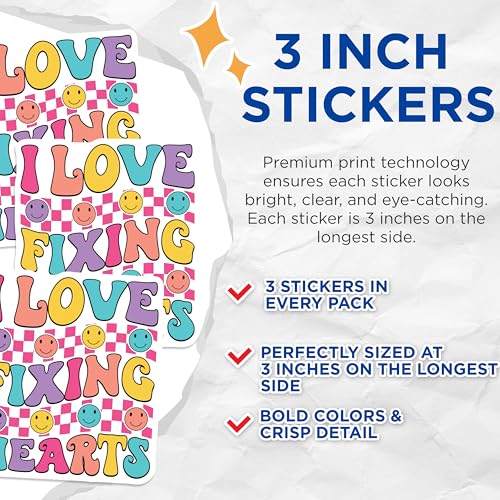 (3 Pack) I Love Fixing Hearts Decals - Retro Smiley - Heart Healer Decal - 3 Inches On Longest Side - Easy Peel & Apply - Made in USA - 3MCS7891