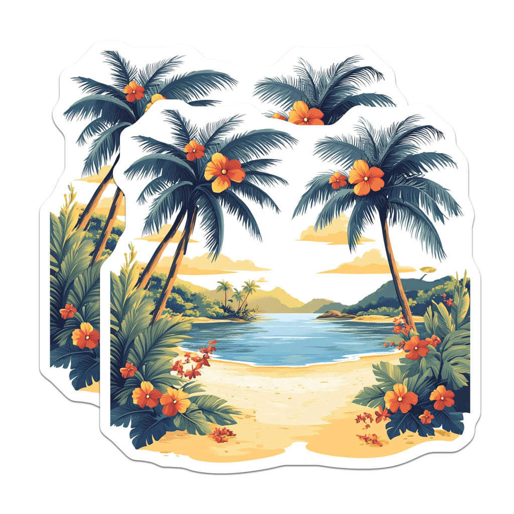 (2 Pack) Tropical Beach Magnets - Vibrant Palm Tree Island Scene Decor - Coastal Ocean View Art - 5 Inches On Longest Side - Thick Durable Magnet - Made in USA - MAG24132