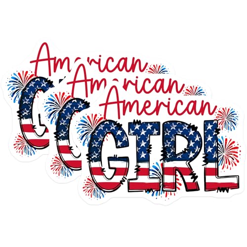 (3 Pack) American Girl Decals - Patriotic Decal - July 4th Decal - 3 Inches On Longest Side - Easy Peel & Apply - Made in USA - 3MCS6211