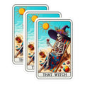 (3 Pack) Beach Witch Decals - Skeleton Witch Art - Halloween Witch Decals - 3 Inches On Longest Side - Easy Peel & Apply - Made in USA - 3MCS4108