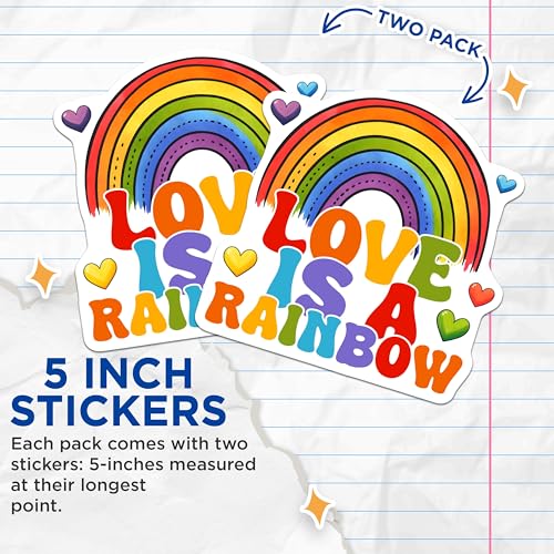 (2 Pack) Love is a Rainbow Stickers - Inspirational Colorful Decals - Positive Quote - Heart - 5" On Longest Side - Sticks to Smooth Flat Surfaces - Made in USA - BMCS8293