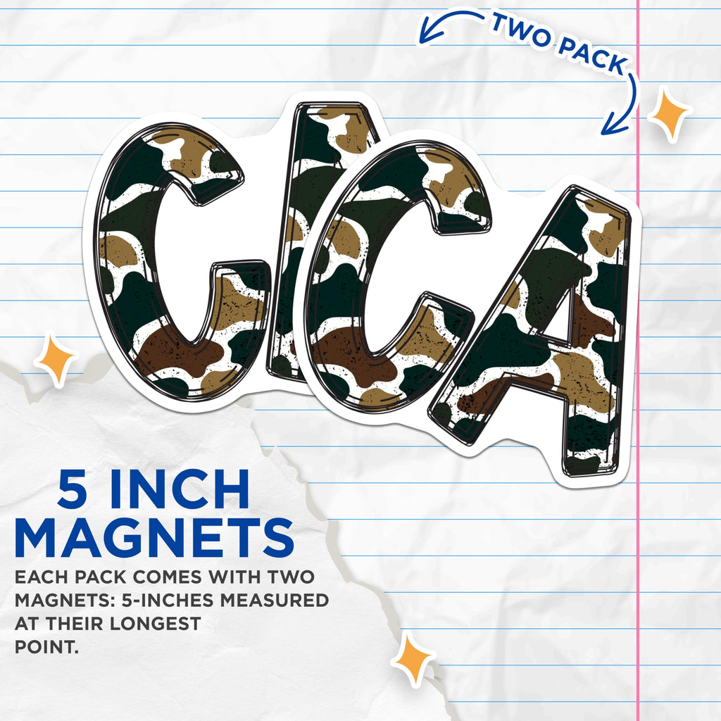 (2 Pack) CA Letters Magnets - California Camouflage Design - Army Style Refrigerator Office Locker Decor - 5 Inches On Longest Side - Thick Durable Magnet - Made in USA - MAG21023