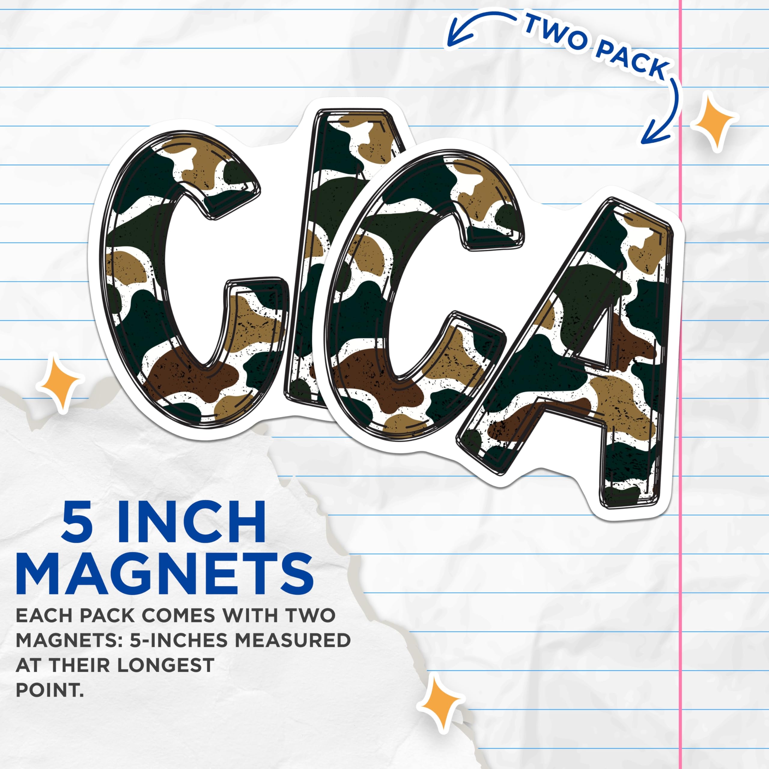 (2 Pack) CA Letters Magnets - California Camouflage Design - Army Style Refrigerator Office Locker Decor - 5 Inches On Longest Side - Thick Durable Magnet - Made in USA - MAG21023