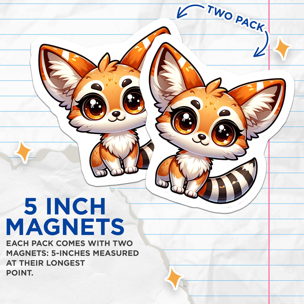 (2 Pack) Cute Fennec Fox Magnets - Adorable Animal Design - Kawaii Refrigerator Locker Magnetic Accessory - 5 Inches On Longest Side - Thick Durable Magnet - Made in USA - MAG36890
