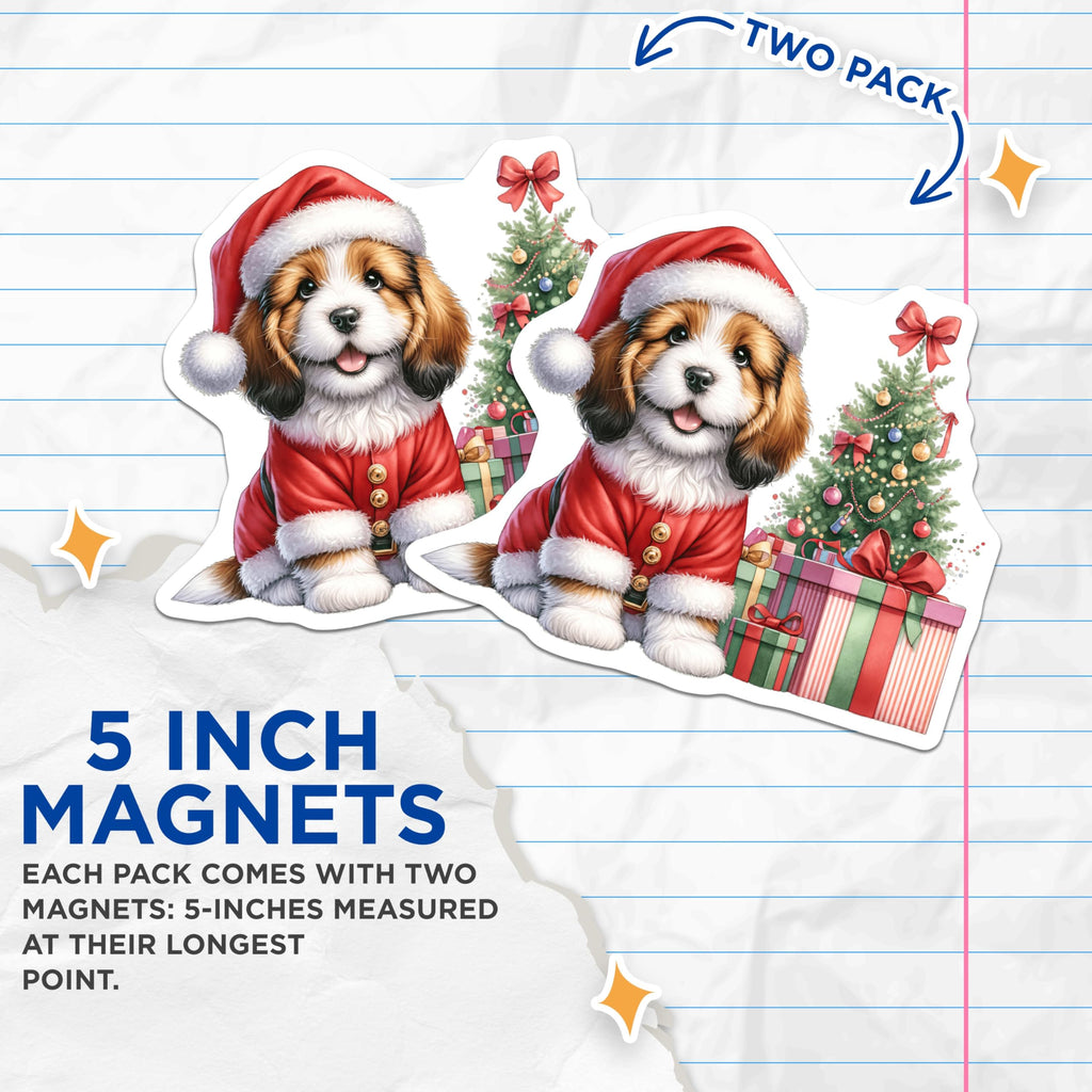 (2 Pack) Christmas Puppy Magnets - Adorable Santa Dog Holiday Decor - Festive Pet Lover Kitchen Accent - 5 Inches On Longest Side - Thick Durable Magnet - Made in USA - MAG27974