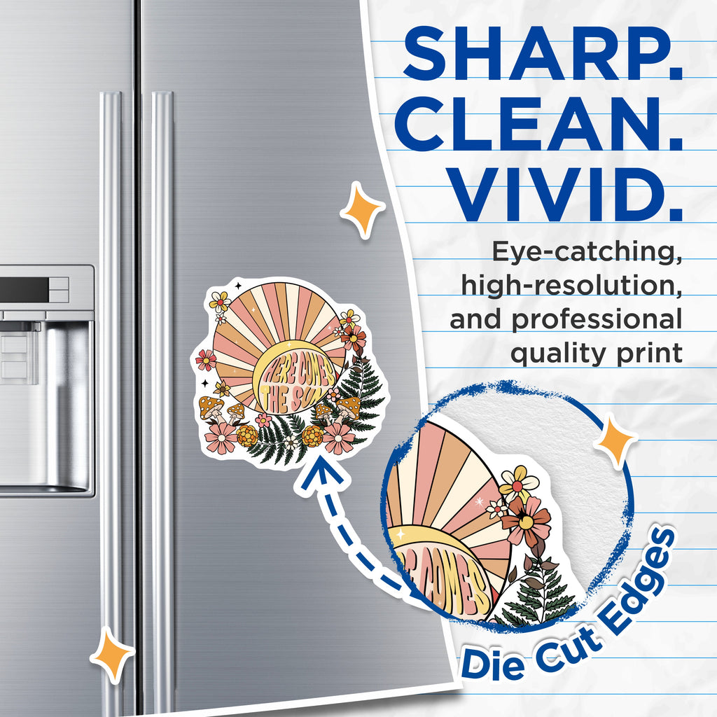 (2 Pack) Here Comes The Sun Magnets - Retro Floral Mushroom Decor - Positive Vibes Kitchen Accent - 5 Inches On Longest Side - Thick Durable Magnet - Made in USA - MAG39747
