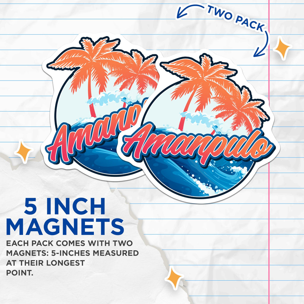 (2 Pack) Amanpulo Magnets - Island Vibes Decor - Tropical Travel Souvenir - 5" On Longest Side - Premium Magnet - for Cars, Refrigerators, Toolboxes, Lockers - Made in USA - MAG18971