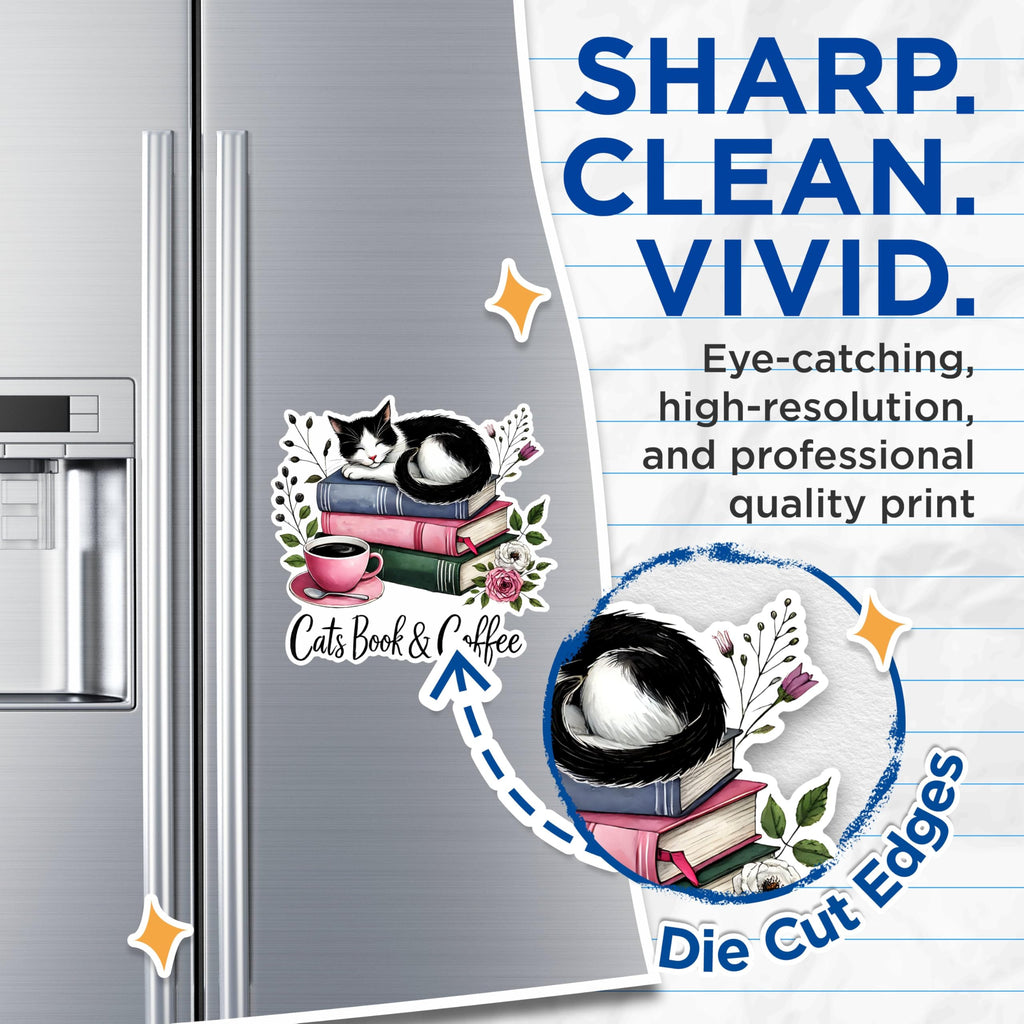 (2 Pack) Cats Book and Coffee Magnets - Cute Cat Lover Magnets - Bookworm Coffee Enthusiast Magnets- 5" On Longest Side - for Fridges, Toolboxes, Cars - Made in USA - MAG2749