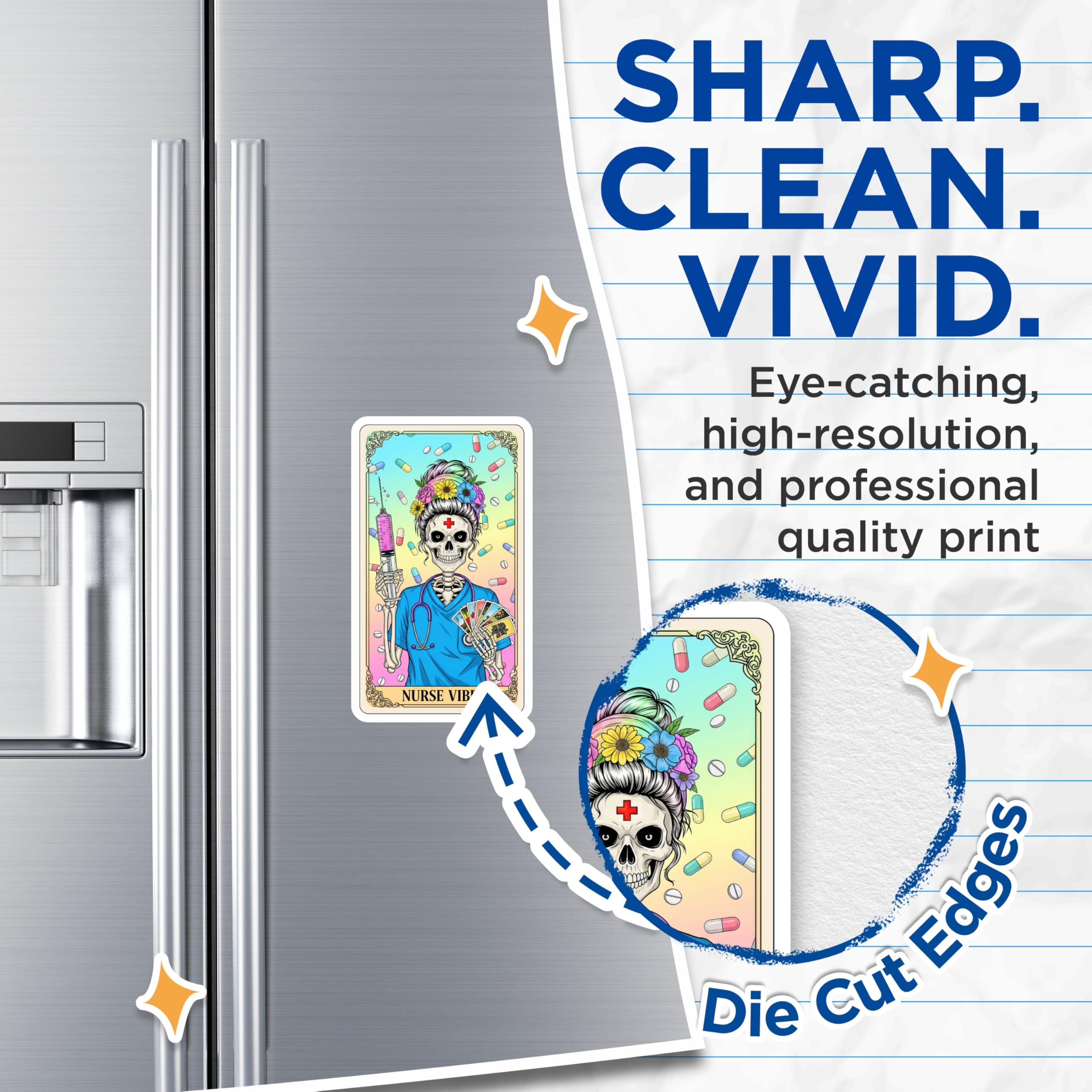 (2 Pack) Nurse Vibes Magnets - Skeleton Nurse Art - Halloween Nurse Gift Idea - 5" On Longest Side - Premium Magnet - for Cars, Refrigerators, Toolboxes, Lockers - Made in USA - MAG14863