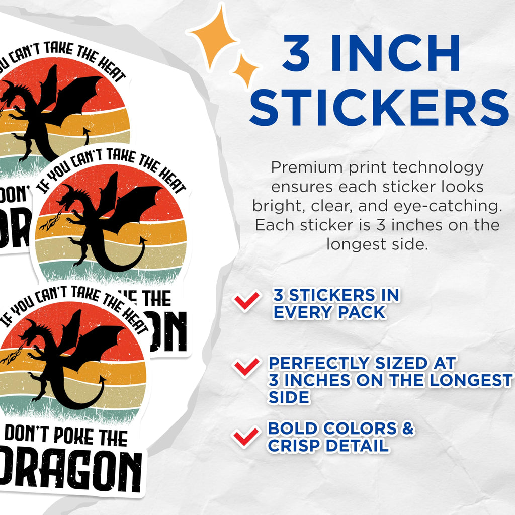 (3 Pack) Dragon Quote Decals - Laptop Decals - Retro Dragon Art - 3 Inches On Longest Side - Easy Peel & Apply - Made in USA - 3MCS4927