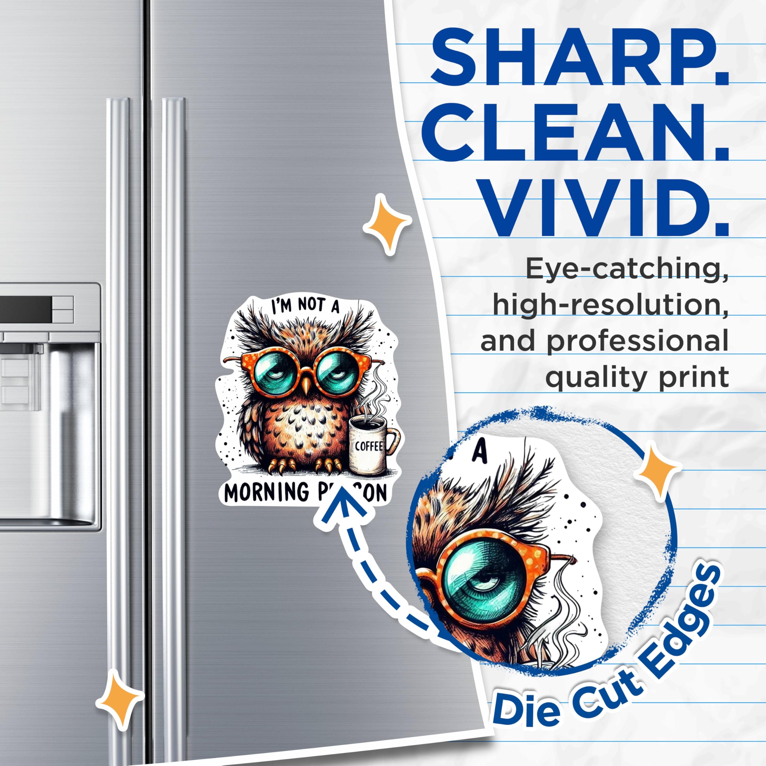 (2 Pack) I'm Not A Morning Person Magnets - Funny Cute Cuddly Owl Drinking Coffee - 5 Inches On Longest Side - Premium Magnet - for Cars, Refrigerators, Toolboxes - Made in USA - MAG1985