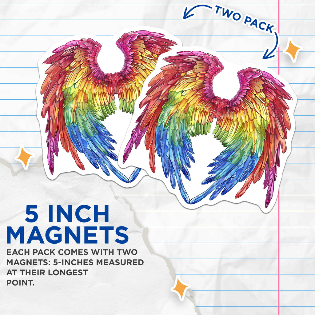 (2 Pack) Rainbow Wings Magnets - LGBTQ Pride Decor - Fantasy Art Aesthetic Fridge Magnets - 5 Inches On Longest Side - Thick Durable Magnet - Made in USA - MAG36791