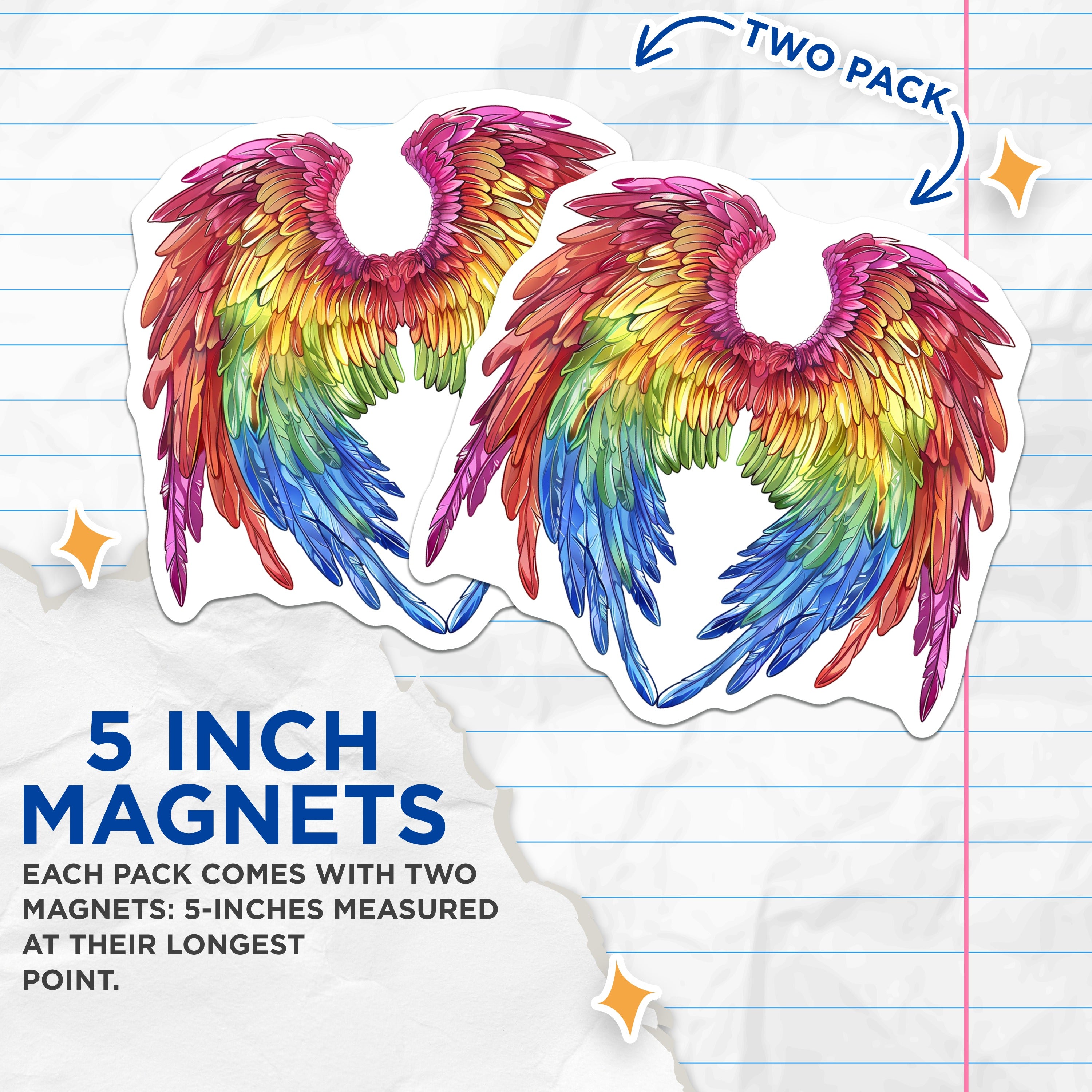 (2 Pack) Rainbow Wings Magnets - LGBTQ Pride Decor - Fantasy Art Aesthetic Fridge Magnets - 5 Inches On Longest Side - Thick Durable Magnet - Made in USA - MAG36791
