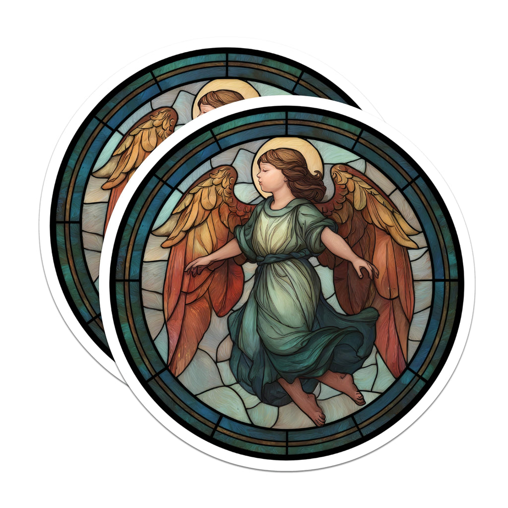 (2 Pack) Angel Art Magnets - Stained Glass Look - Guardian Angel Decor - 5" On Longest Side - Premium Magnet - for Cars, Refrigerators, Toolboxes, Lockers - Made in USA - MAG14706