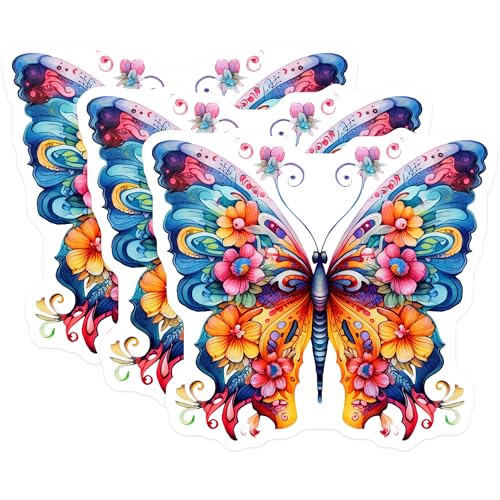 (3 Pack) Butterfly Decals - Floral Art Stickers - Colorful Laptop Decals - 3 Inches On Longest Side - Easy Peel & Apply - Made in USA - 3MCS2488