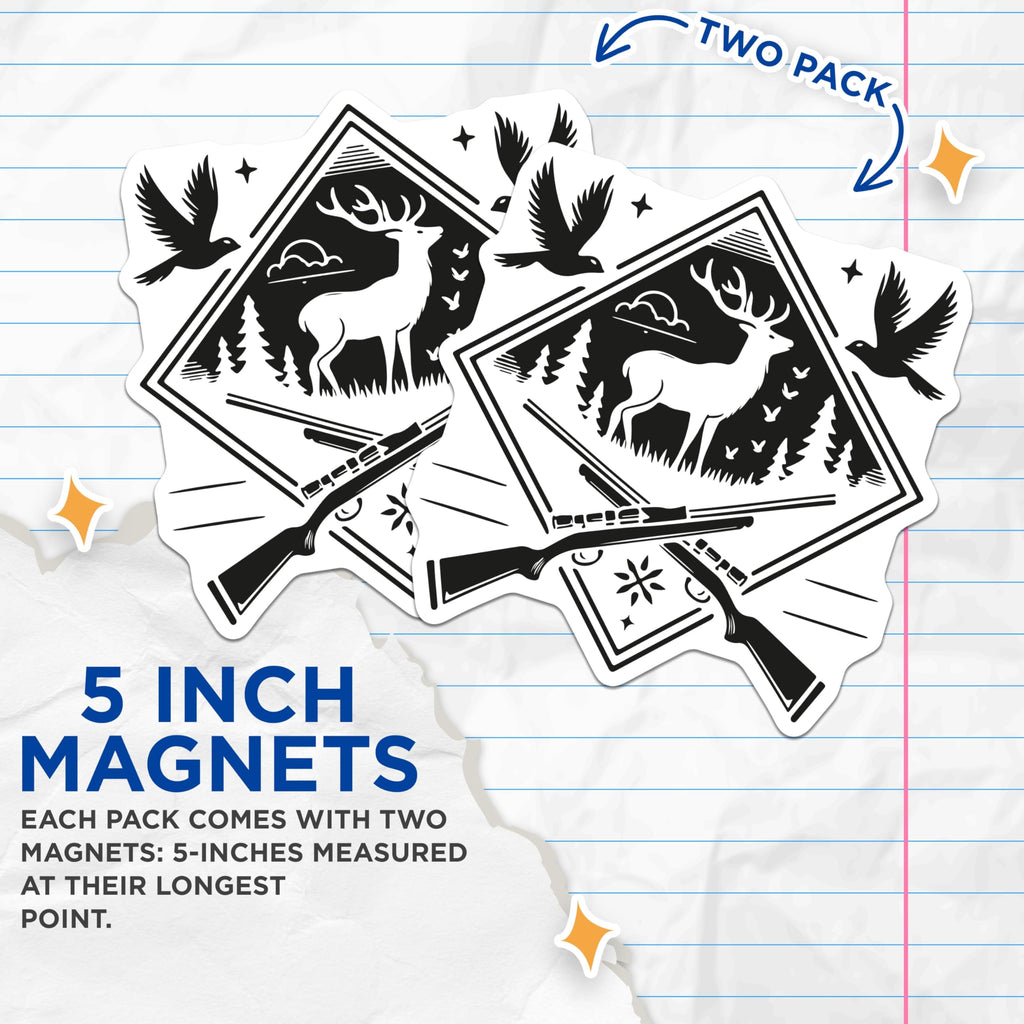 (2 Pack) Hunting Deer Magnets - Wildlife Lodge Decor - Hunter Refrigerator Magnets - 5 Inches On Longest Side - Thick Durable Magnet - Made in USA - MAG21995