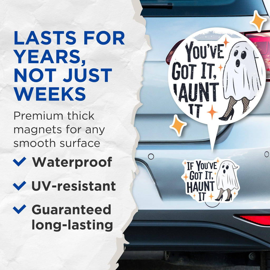 (2 Pack) If Youve Got It Haunt It Magnets - Funny Ghost Decor - Halloween Party Fridge - 5 Inches On Longest Side - Thick Durable Magnet - Made in USA - MAG21556