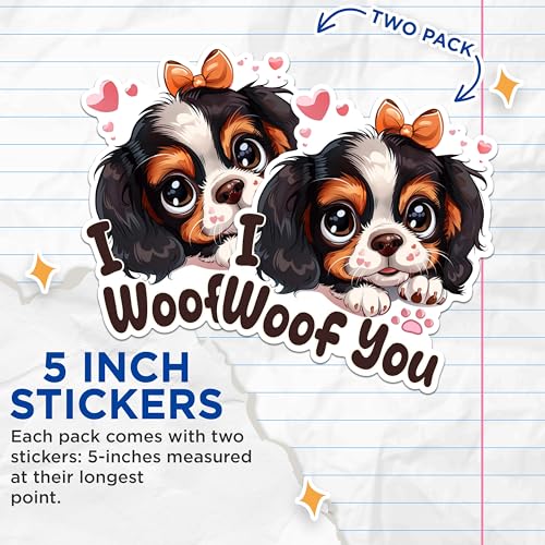 (2 Packs) I Woof You Cute Dog Stickers - Dog Mom Dog Dad Decals - 5 Inches On Longest Side - Premium Vinyl Decal - Sticks to Any Smooth Flat Surface - Made in USA - BMCS2339