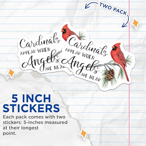 (2 Pack) Cardinal Stickers - Birds Appear When Angels are Near Decal - Nature Sticker - 5" On Longest Side - Sticks to Smooth Flat Surfaces - Made in USA - BMCS8627