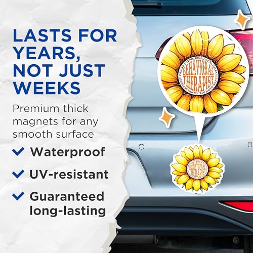 (2 Pack) Behavioral Therapist Sunflower Magnets - Motivational Flower - Inspirational Sunflower - 5" On Longest Side - for Cars, Refrigerators, Lockers - Made in USA BMCS3178