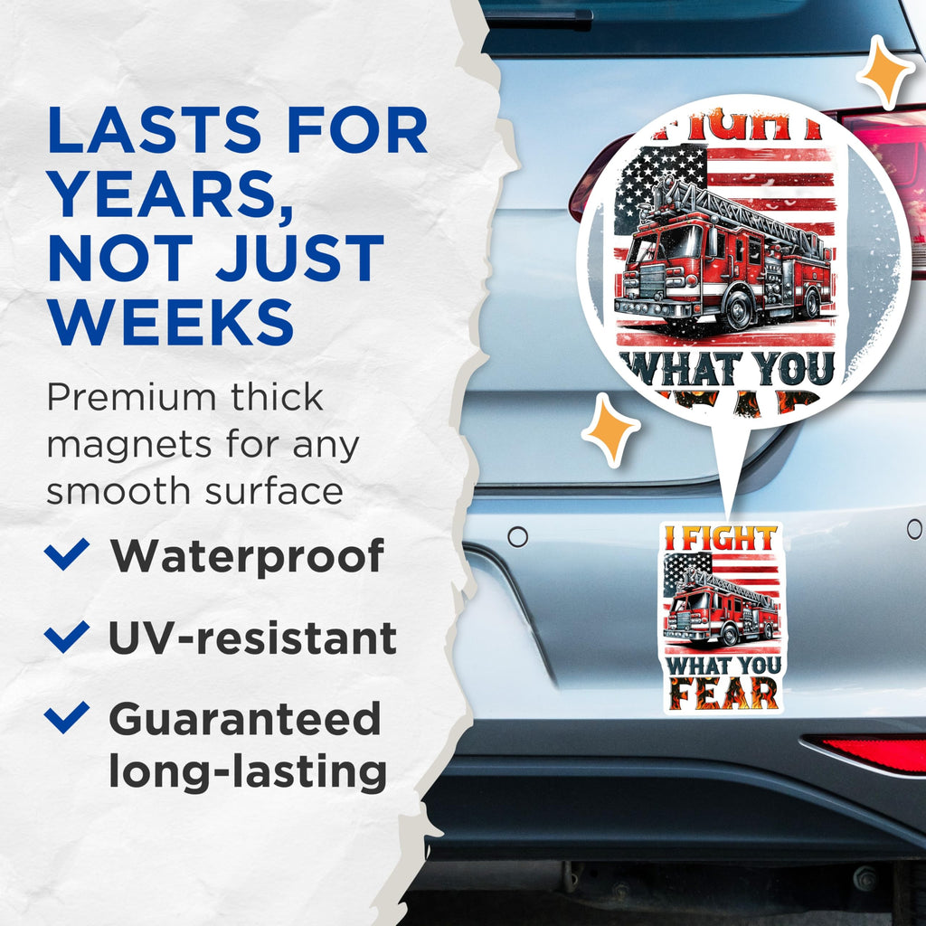 (2 Pack) Firefighter Magnets - American Flag - I Fight What You Fear - 5" On Longest Side - Premium Magnet - for Cars, Refrigerators, Toolboxes, Lockers - Made in USA - MAG15345