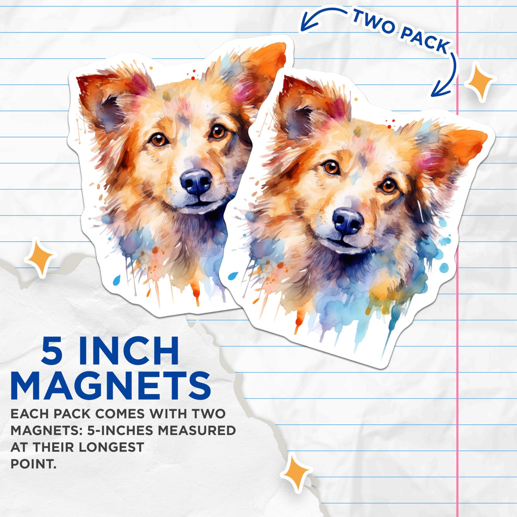 (2 Pack) Watercolor Dog Magnets - Pet Lover Decor - Artistic Animal Fridge Magnet - 5 Inches On Longest Side - Thick Durable Magnet - Made in USA - MAG26911