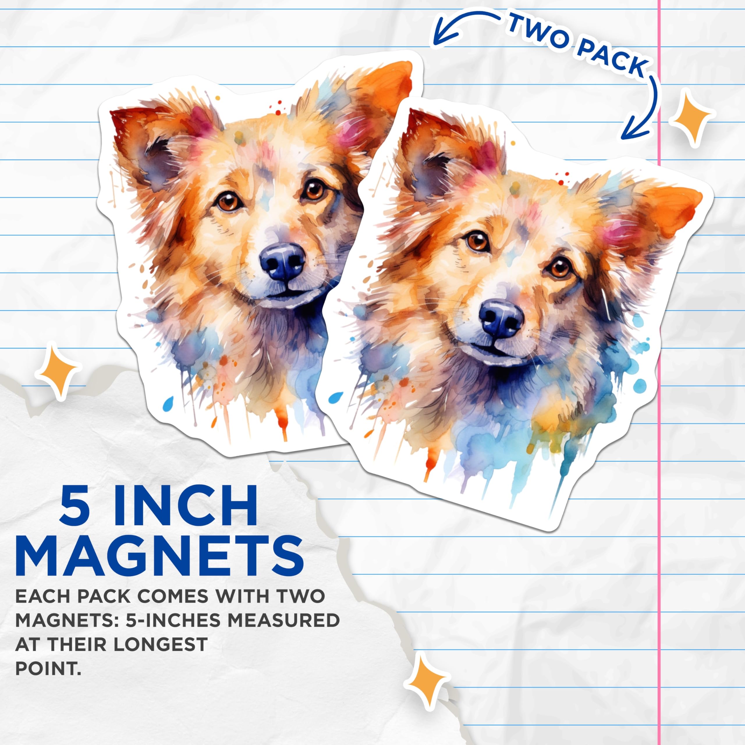 (2 Pack) Watercolor Dog Magnets - Pet Lover Decor - Artistic Animal Fridge Magnet - 5 Inches On Longest Side - Thick Durable Magnet - Made in USA - MAG26911