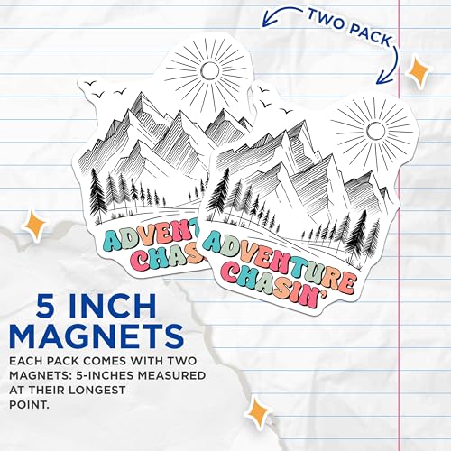 (2 Pack) Adventure Chasin Magnets - Mountain Nature Hiking Magnets - Outdoor Adventure Magnets - 5" On Longest Side - for Cars, Refrigerators, Toolboxes, Lockers - Made in USA BMCS3279