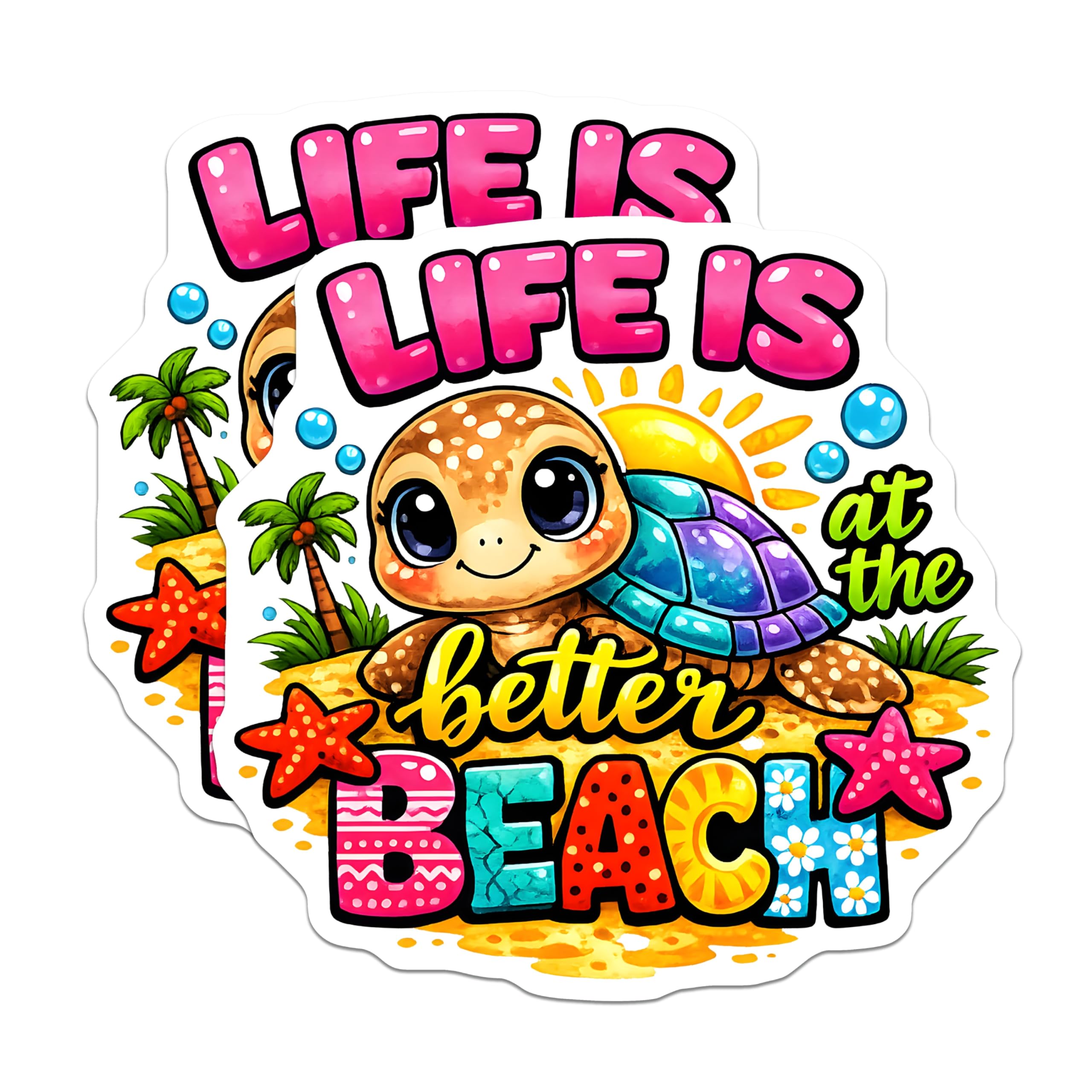 (2 Pack) Beach Life Turtle Magnets - Summer Vacation Decor - Ocean Animal Lover Souvenir - 5 Inches On Longest Side - Thick Durable Magnet - Made in USA - MAG28123