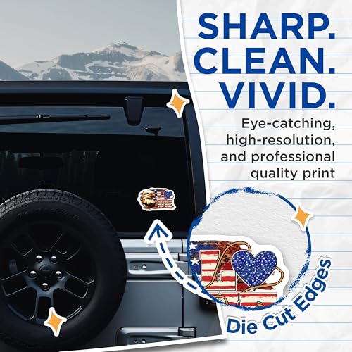 (2 Pack) Patriotic Bald Eagle Stickers - American Flag Love - Independence Day Vinyl Decals - 5" On Longest Side - Sticks to Smooth Flat Surfaces - Made in USA - BMCS7409