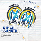 (2 Pack) Support Down Syndrome Squad Ribbon Magnets - Awareness - Pride - Family - 5" On Longest Side - for Cars, Fridges, Toolboxes - Made in USA - MAG8207