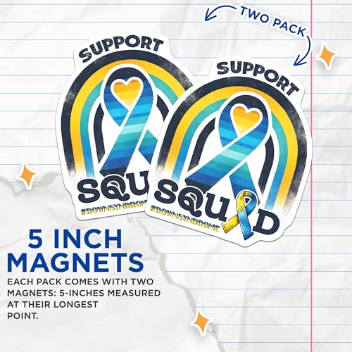 (2 Pack) Support Down Syndrome Squad Ribbon Magnets - Awareness - Pride - Family - 5" On Longest Side - for Cars, Fridges, Toolboxes - Made in USA - MAG8207