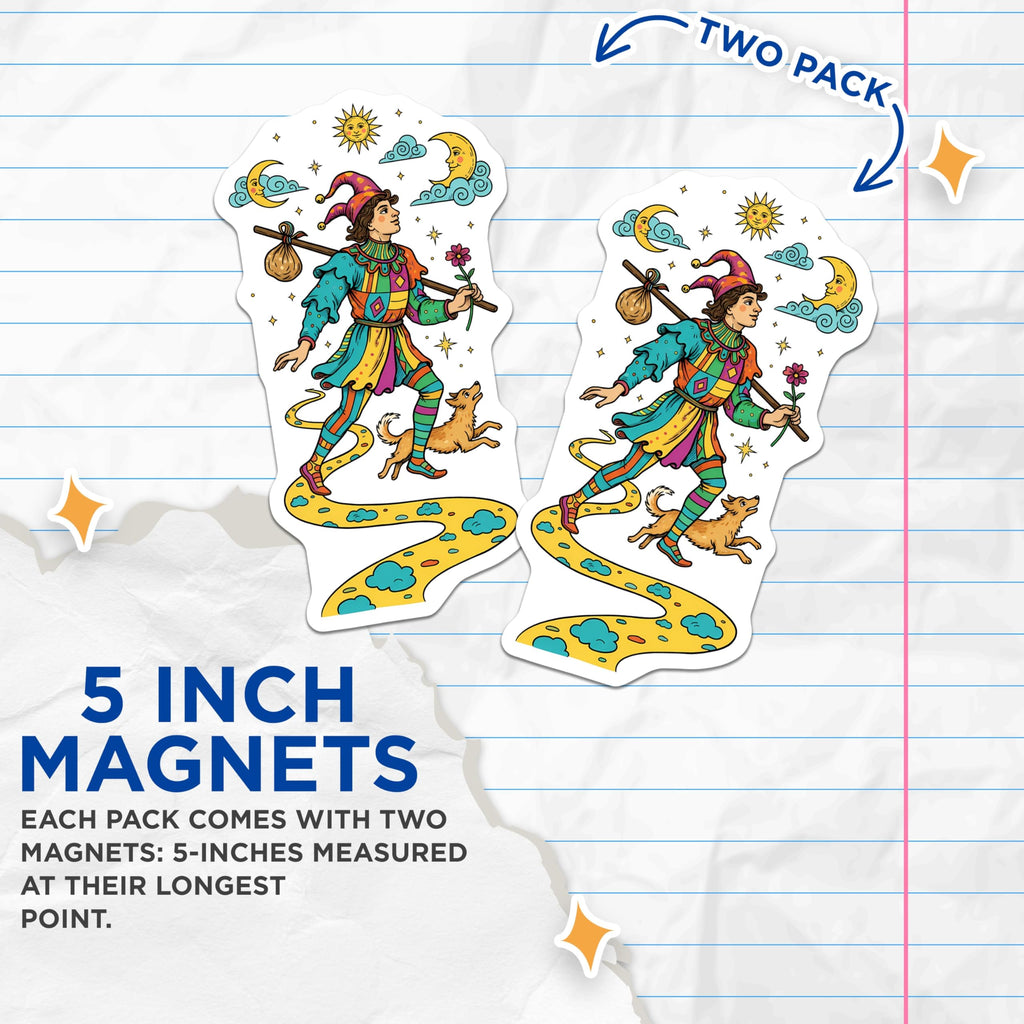 (2 Pack) Tarot Fool Magnets - Mystic Journey Art - Spiritual Refrigerator Decor - 5 Inches On Longest Side - Thick Durable Magnet - Made in USA - MAG23059