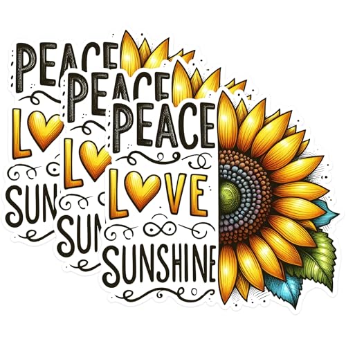 (3 Pack) Sunflower Decals - Peace Love Sunshine Decal - Laptop Decals - 3 Inches On Longest Side - Easy Peel & Apply - Made in USA - 3MCS1695