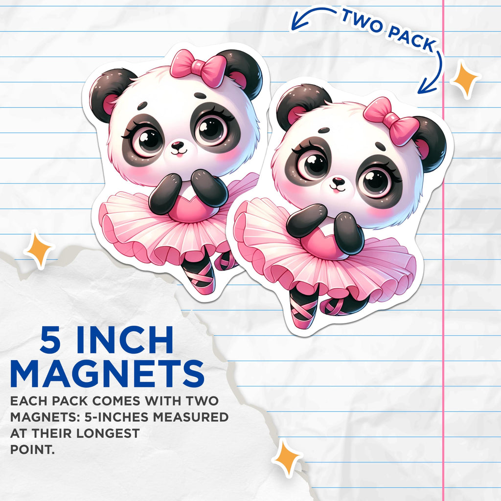 (2 Pack) Baby Panda Ballerina Magnets - Kawaii Animal Magnets - Cute Ballet Dancer Decor - 5 Inches On Longest Side - Thick Durable Magnet - Made in USA - MAG20927