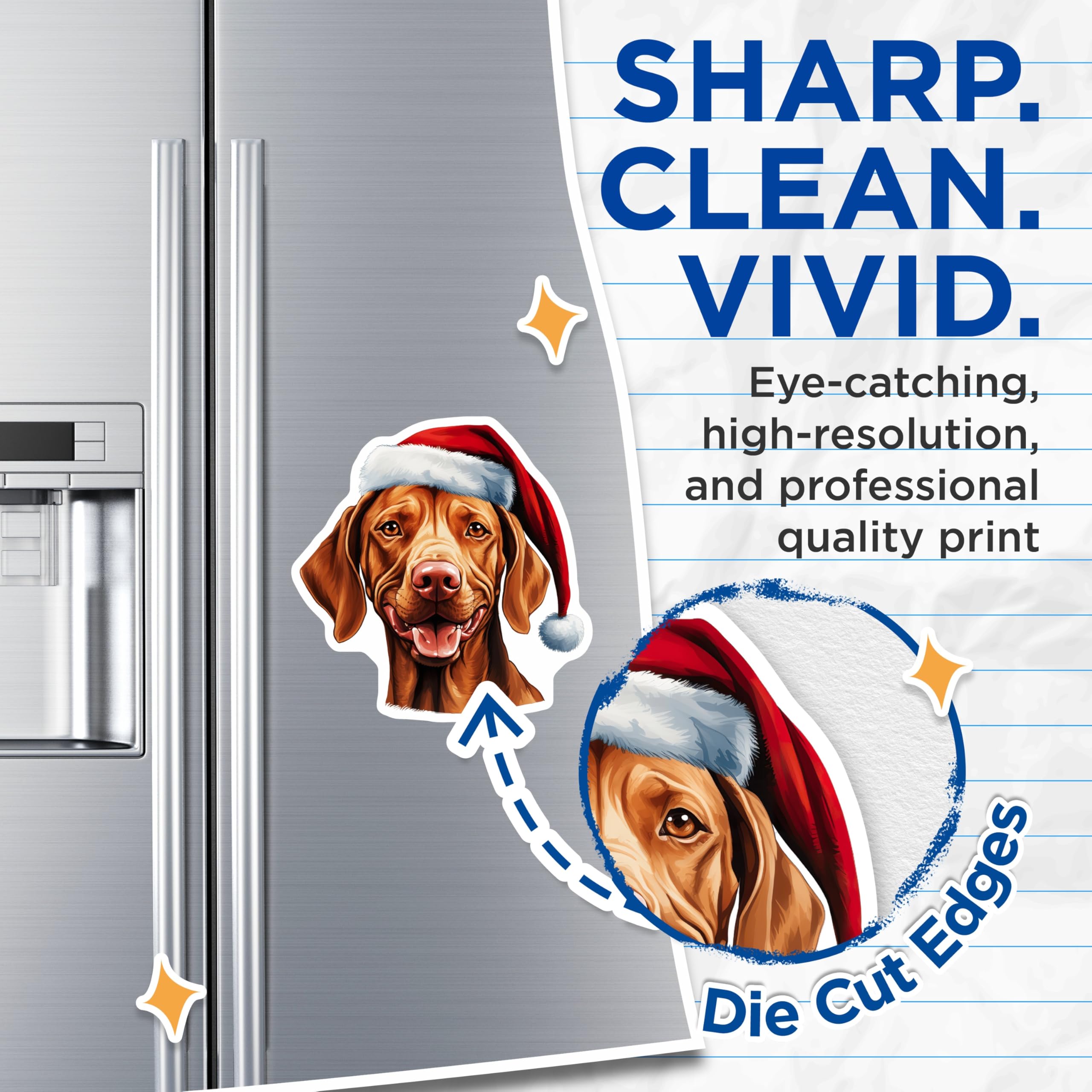 (2 Pack) Vizsla Christmas Magnets - Holiday Dog Decor - Santa Hat Pet Owner - 5 Inches On Longest Side - Thick Durable Magnet - Made in USA - MAG27534