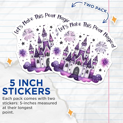 (2 Pack) Let's Make This Pear Magical Stickers - Castle - Cute Magical Quote for Kids - 5" On Longest Side - Sticks to Smooth Flat Surfaces - Made in USA - BMCS8059