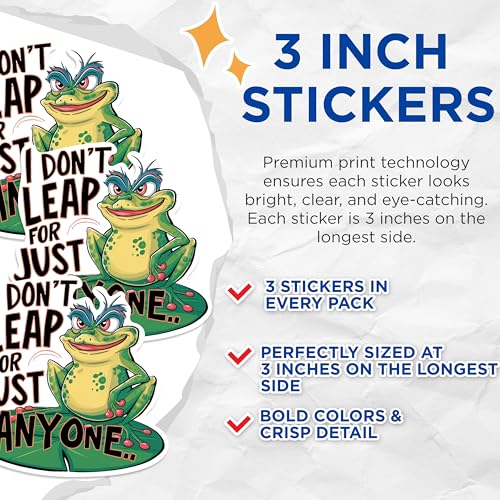 (3 Pack) Sassy Frog Decals - I Don't Leap - Funny Laptop Decal - 3 Inches On Longest Side - Easy Peel & Apply - Made in USA - 3MCS0919