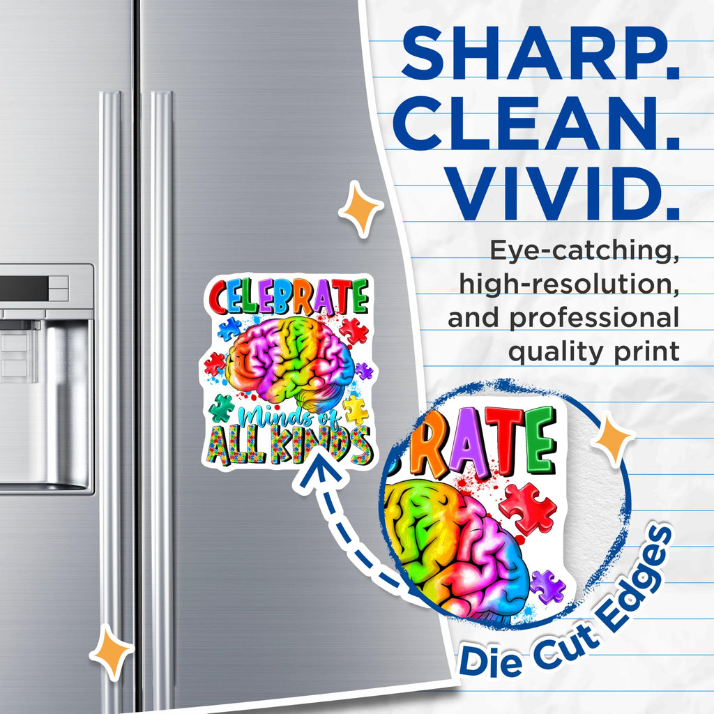 (2 Pack) Autism Awareness Magnets - Neurodiversity Support - Rainbow Brain Puzzle Pieces - 5 Inches On Longest Side - Thick Durable Magnet - Made in USA - MAG24665