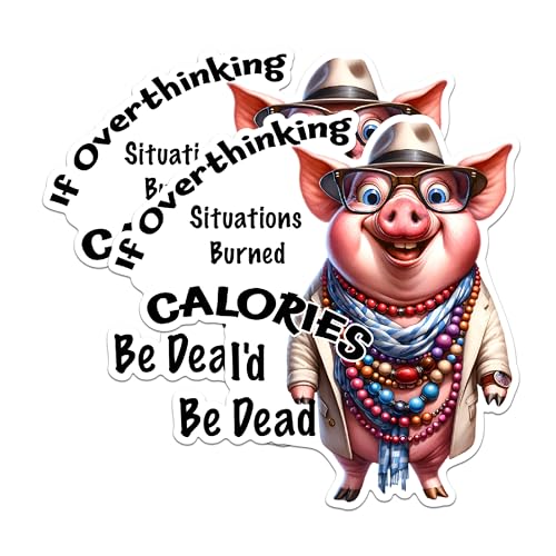 (2 Pack) Funny Pig Magnets - Overthinking Situations Burning Calories Magnets - Quirky Animal Magnets for Refrigerator- 5" On Longest Side - for Fridges, Toolboxes, Cars - Made in USA - MAG2928