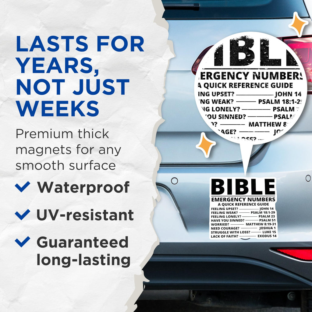 (2 Pack) Bible Emergency Numbers Magnets - Quick Reference Guide - Scripture Inspired Home - 5" On Longest Side - for Cars, Fridges, Toolboxes - Made in USA - MAG3874
