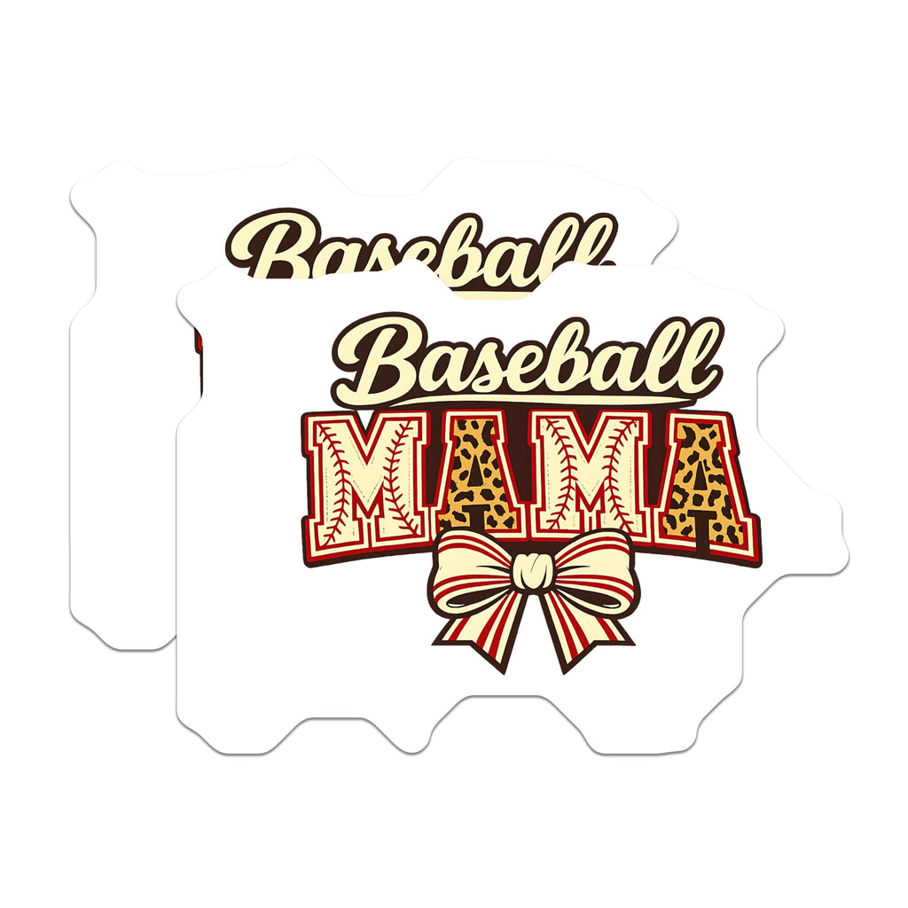 (2 Pack) Baseball Mama Magnets - Leopard Print Bow Decor - Sports Mom Game Day - 5 Inches On Longest Side - Thick Durable Magnet - Made in USA - MAG21655