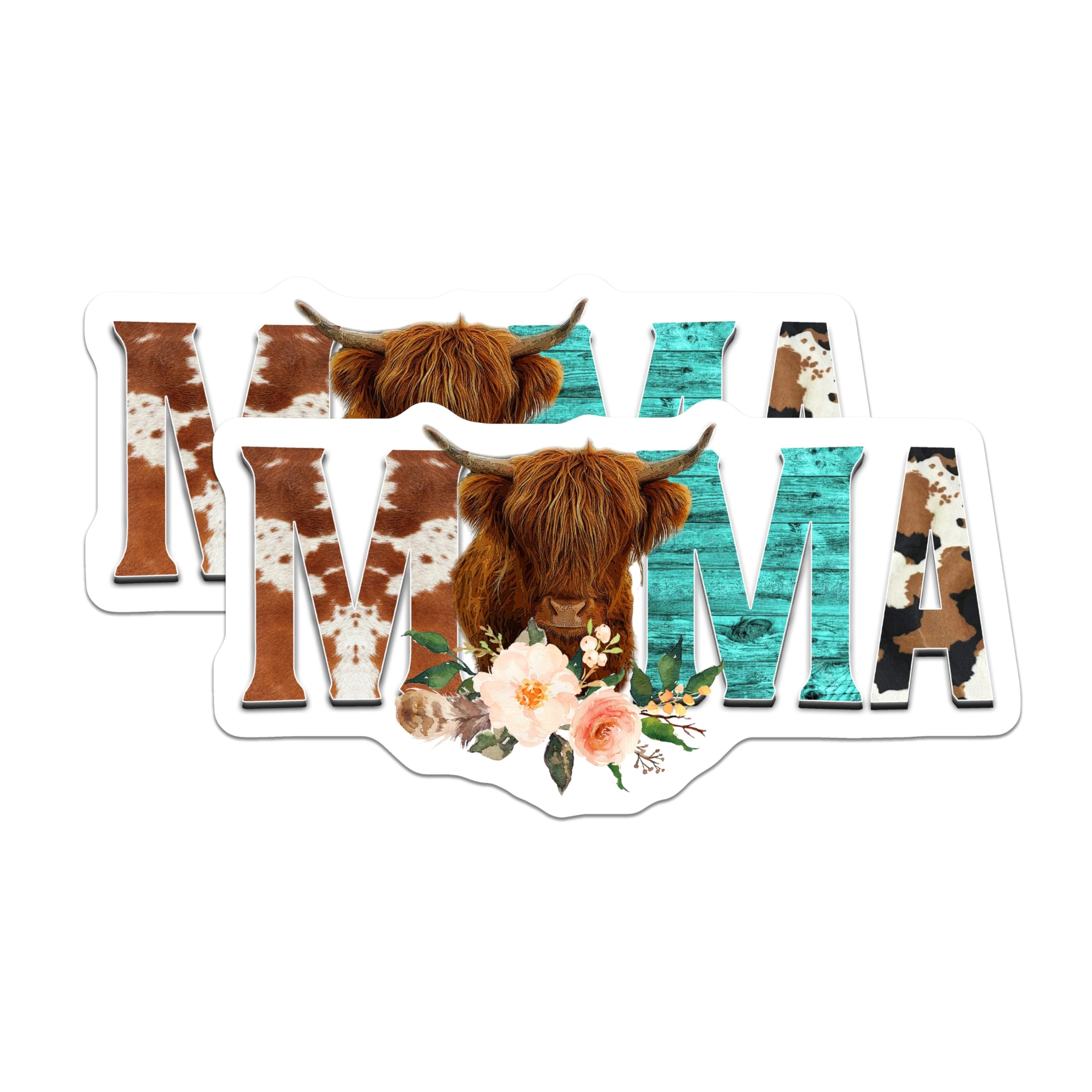 (2 Pack) Highland Cow Mama Magnets - Western Country Style - Mom Life Fridge Decor - 5 Inches On Longest Side - Thick Durable Magnet - Made in USA - MAG25505