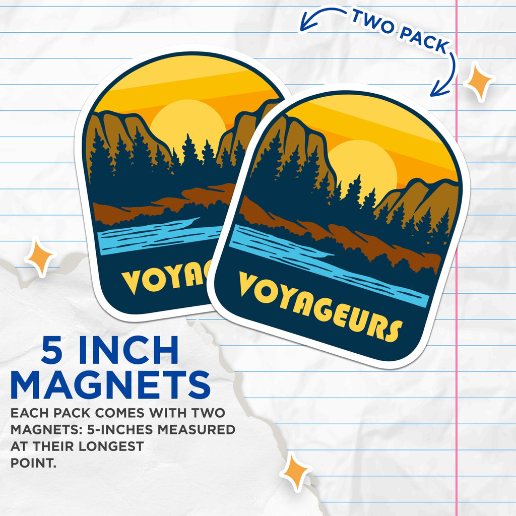 (2 Pack) Voyageurs Magnets - National Park Décor - Outdoorsy Adventure Art - 5" On Longest Side - Premium Magnet - for Cars, Refrigerators, Toolboxes, Lockers - Made in USA - MAG18065