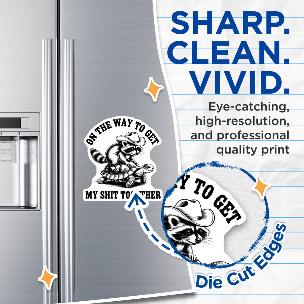 (2 Pack) On The Way to Get My Shit Together Magnets - Funny Raccoon Turtle - Sarcastic Humor Fridge - 5 Inches On Longest Side - Thick Durable Magnet - Made in USA - MAG38404