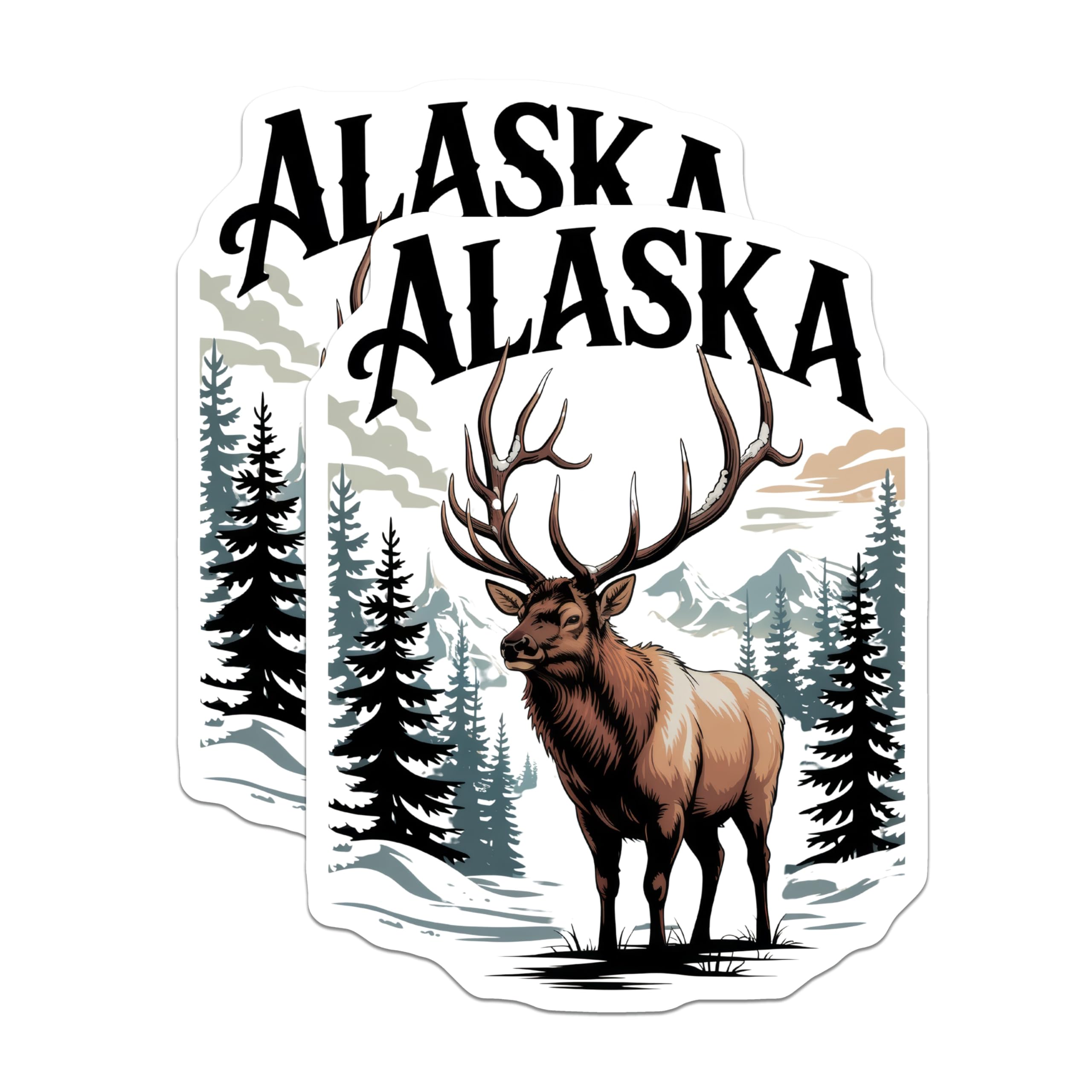 (2 Pack) Alaska Elk Magnets - Rustic Cabin Decor - Wildlife Refrigerator Magnets - 5" On Longest Side - Premium Magnet - for Cars, Refrigerators, Toolboxes, Lockers - Made in USA - MAG18296