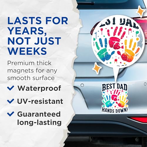 (2 Pack) Best Dad Hands Down Magnets - Colorful Handprint Dad Magnets - Funny Dad Magnets- 5" On Longest Side - for Fridges, Toolboxes, Cars - Made in USA - MAG2699