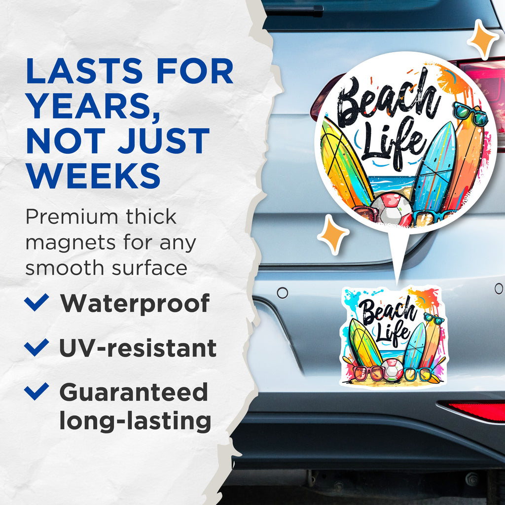 (2 Pack) Beach Life Magnets - Summer Vibes Decor - Ocean Lover Art - Surfboard Vacation Souvenir - 5 Inches On Longest Side - Thick Durable Magnet - Made in USA - MAG37447