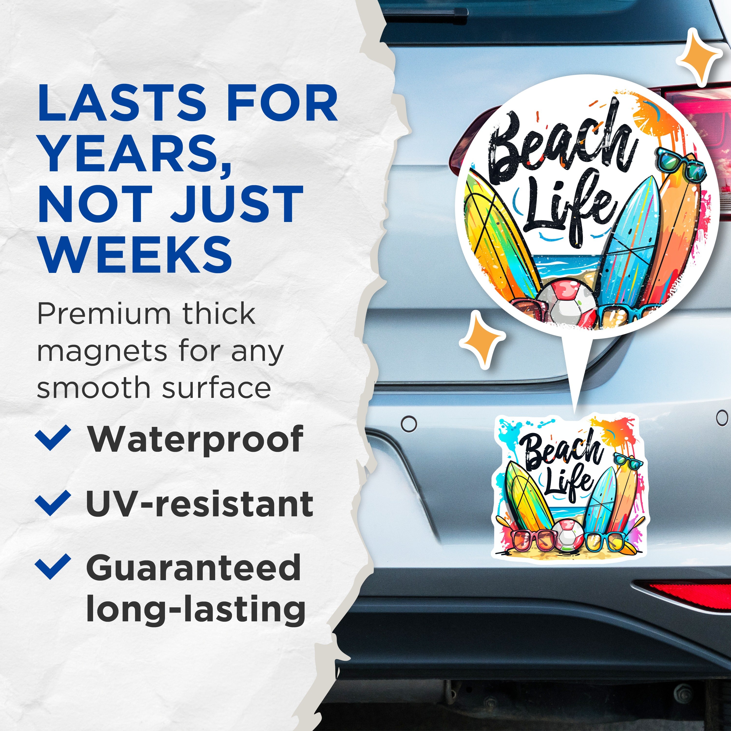 (2 Pack) Beach Life Magnets - Summer Vibes Decor - Ocean Lover Art - Surfboard Vacation Souvenir - 5 Inches On Longest Side - Thick Durable Magnet - Made in USA - MAG37447